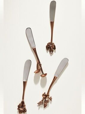 Foliage Bronze Stainless Steel Brass, Set of 4, Spreader Knives